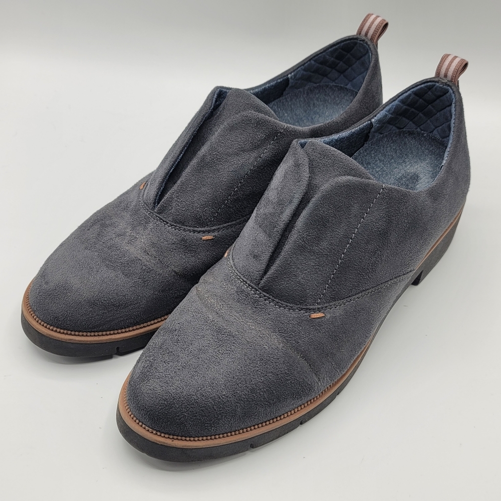 Dr. Scholl's GLISTEN Women's Gray Faux Suede Slip-On Block Heel Shoes Size 9.5